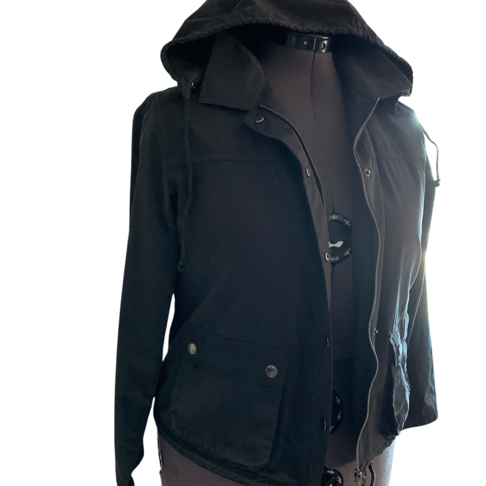 Chico’s Black Windbreaker Jacket with Hood * Large / 12 - Picture 3 of 16